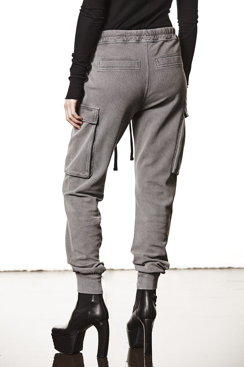 USED GREY STRUCTURED STRETCH COTTON TROUSERS