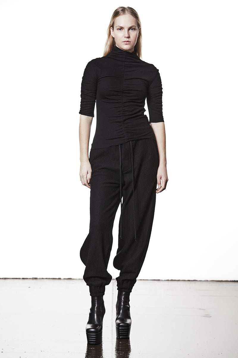 WOOL BLEND GATHERED ROLL NECK SHIRT