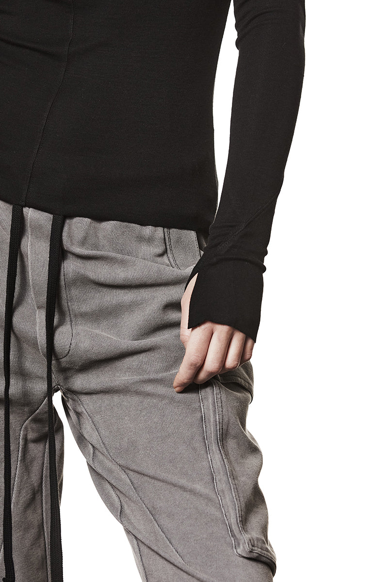 BLACK GATHERED ROLL NECK L/S TOP