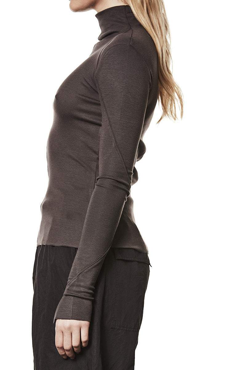 NIGHT BROWN GATHERED ROLL NECK L/S TOP