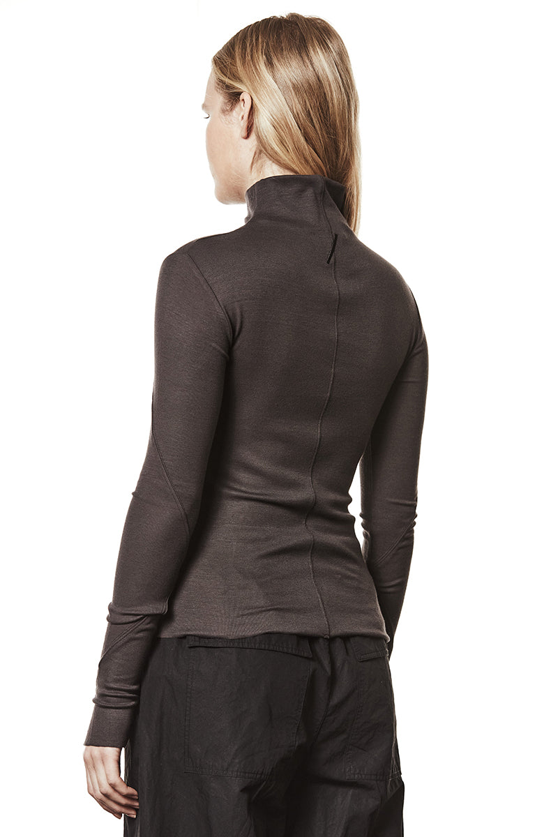 NIGHT BROWN GATHERED ROLL NECK L/S TOP