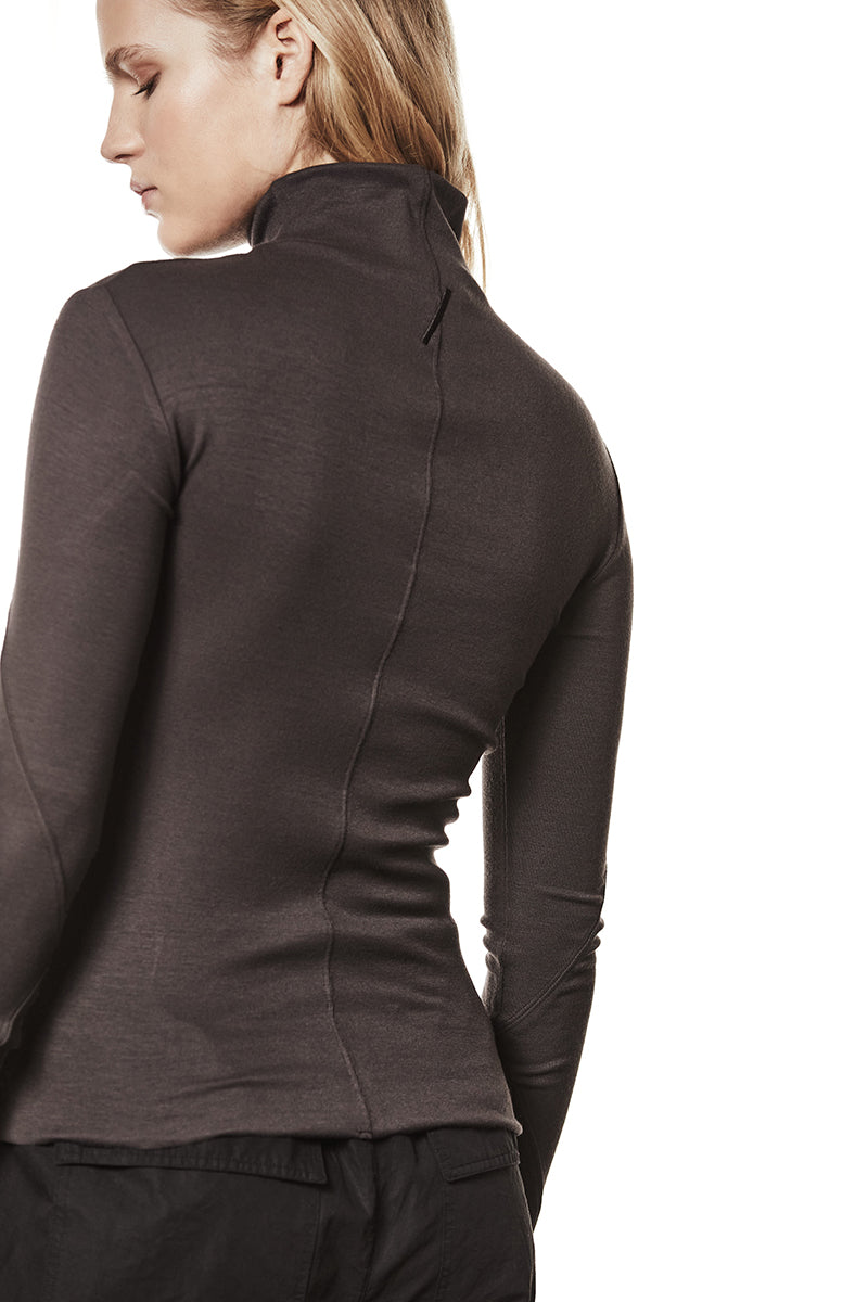 NIGHT BROWN GATHERED ROLL NECK L/S TOP