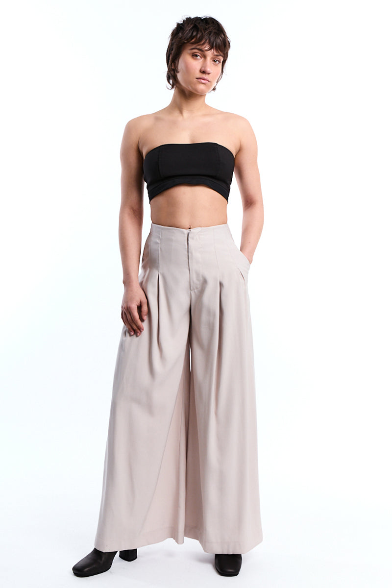 BEIGE FLUID VISCOSE PALAZZO TROUSER
