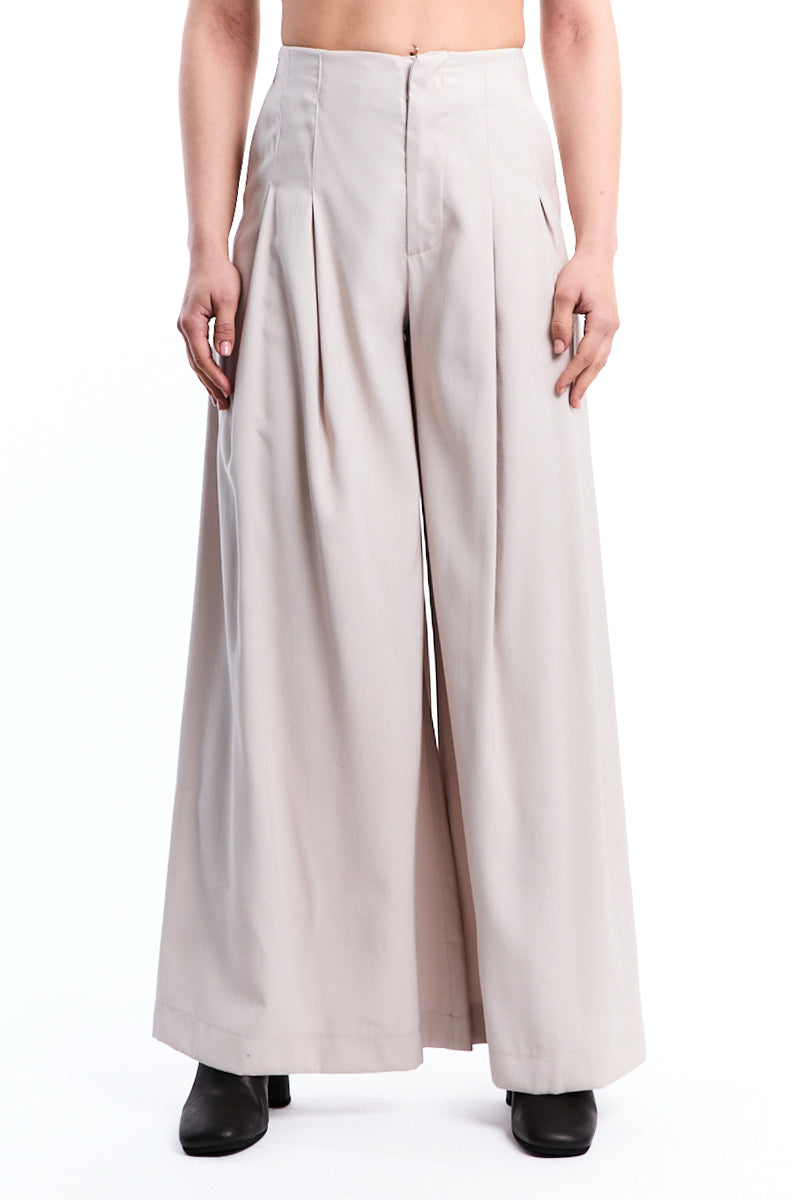 BEIGE FLUID VISCOSE PALAZZO TROUSER