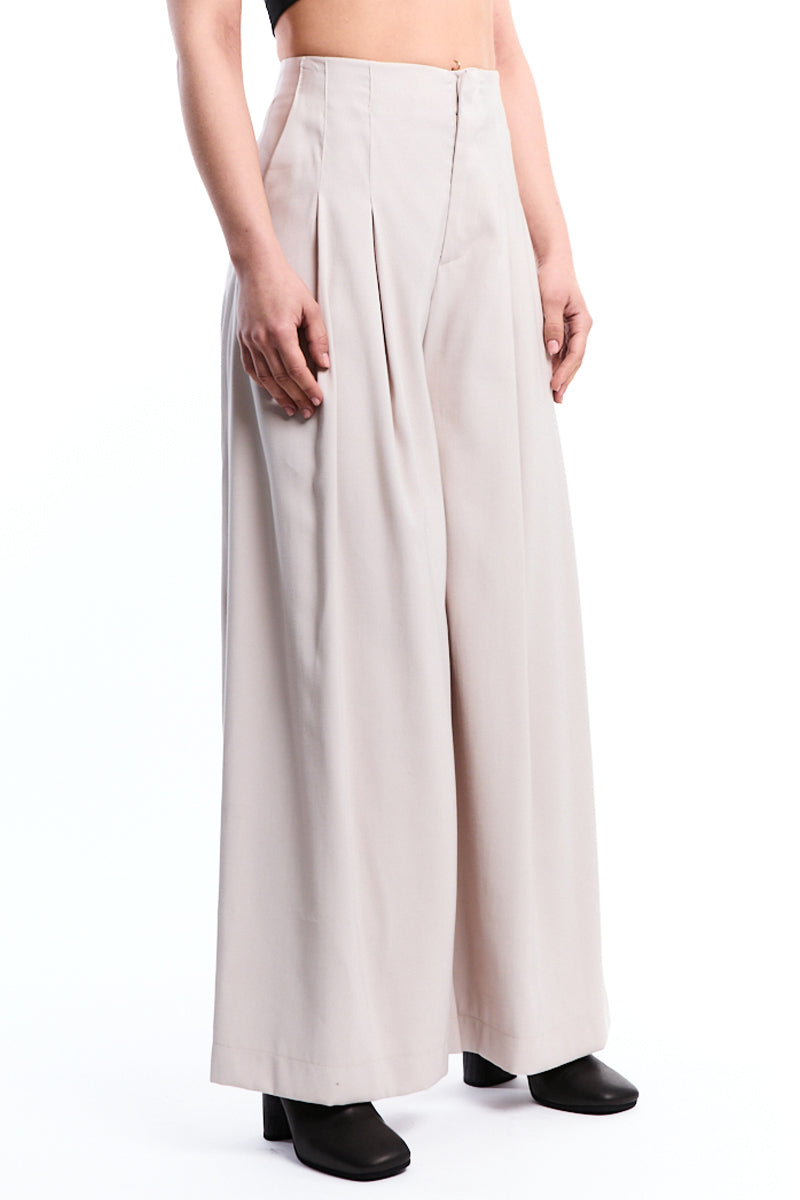 BEIGE FLUID VISCOSE PALAZZO TROUSER