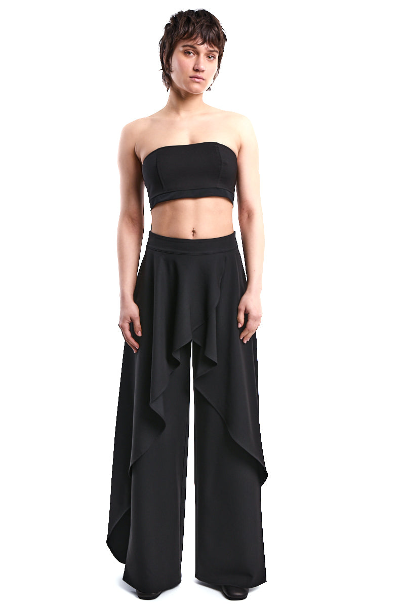BLACK HIGH-RISE FLUID PALAZZO WITH SIDE SLITS