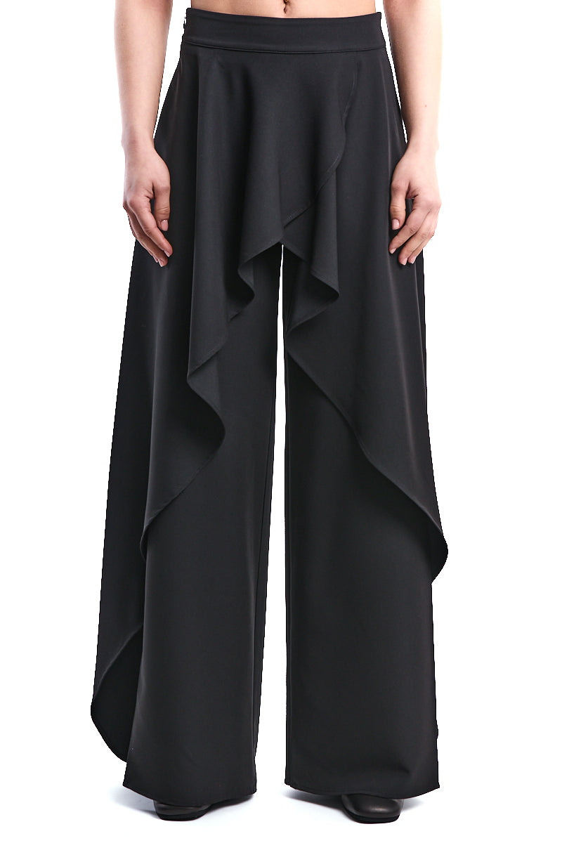 BLACK HIGH-RISE FLUID PALAZZO WITH SIDE SLITS