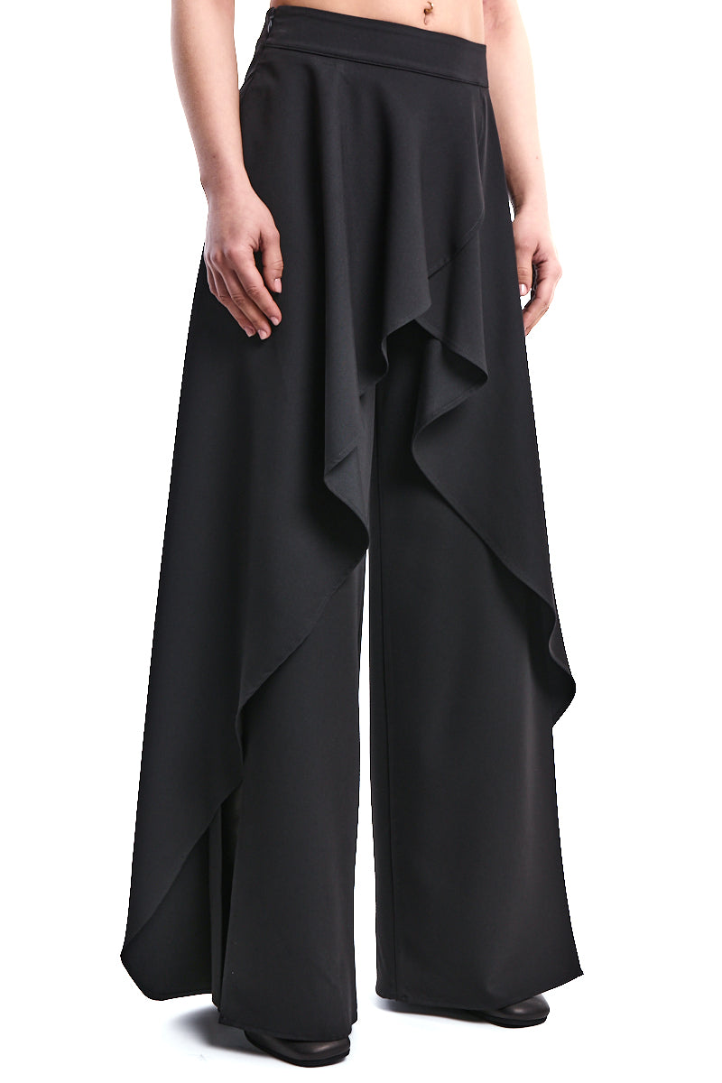 BLACK HIGH-RISE FLUID PALAZZO WITH SIDE SLITS