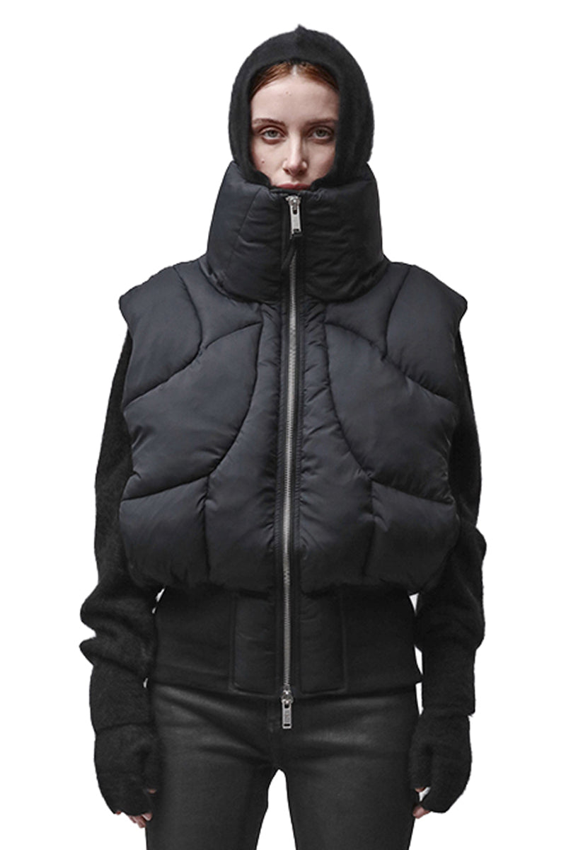 BLACK QUILTED NYLON PUFFER VEST