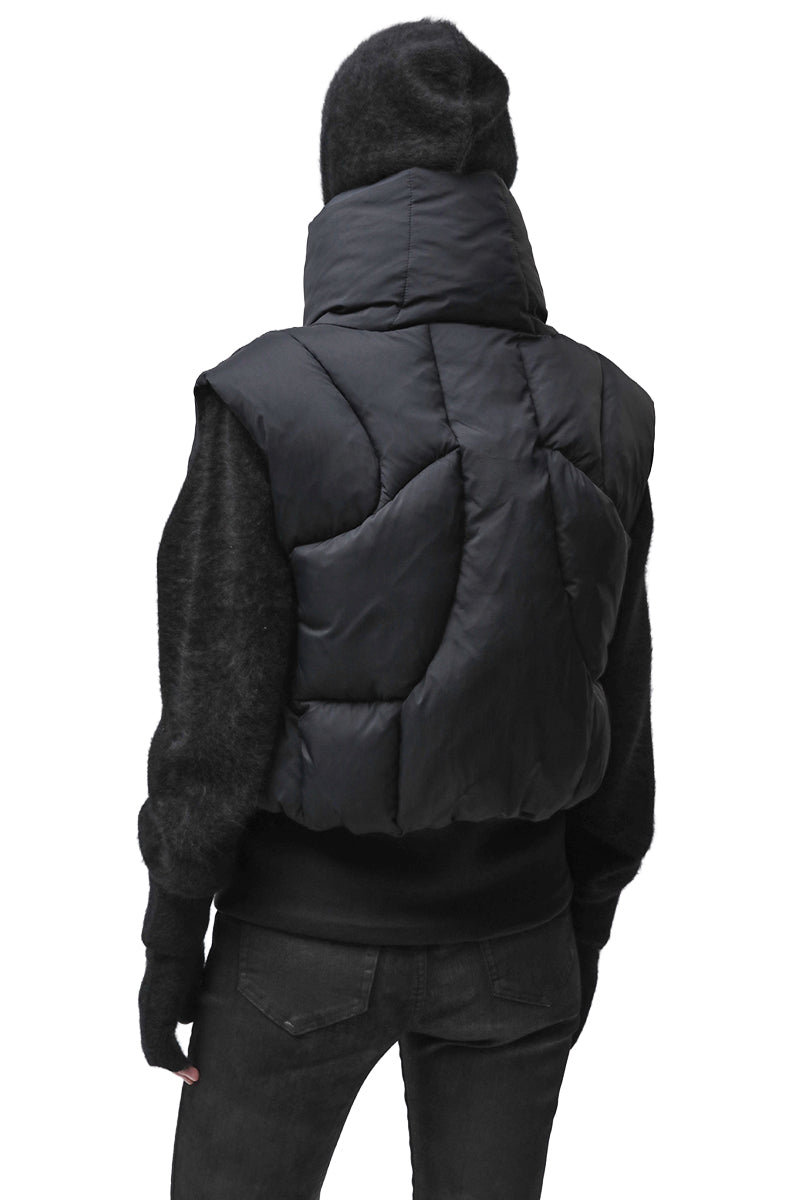 BLACK QUILTED NYLON PUFFER VEST