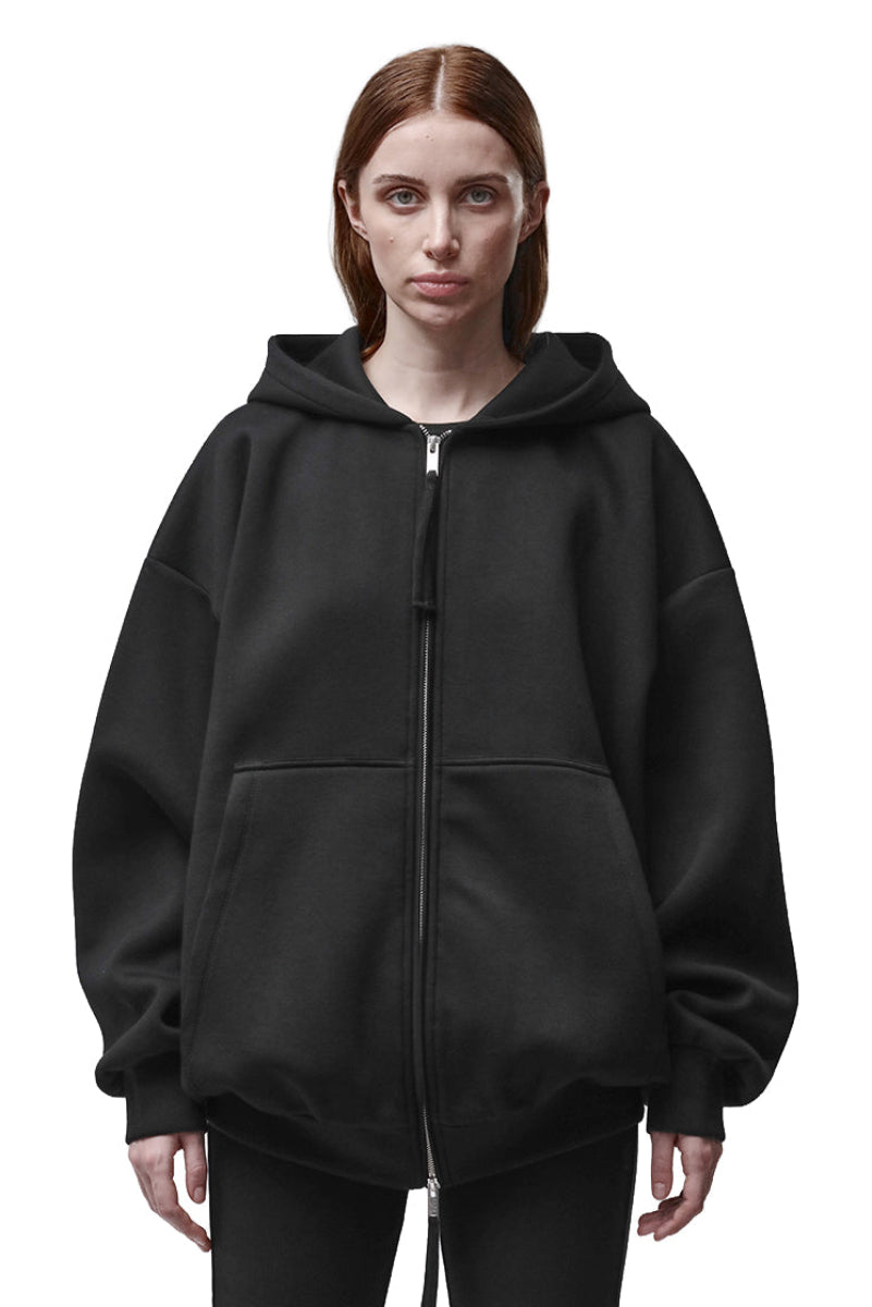 BLACK NEOPRENE ZIP-UP HODDIE