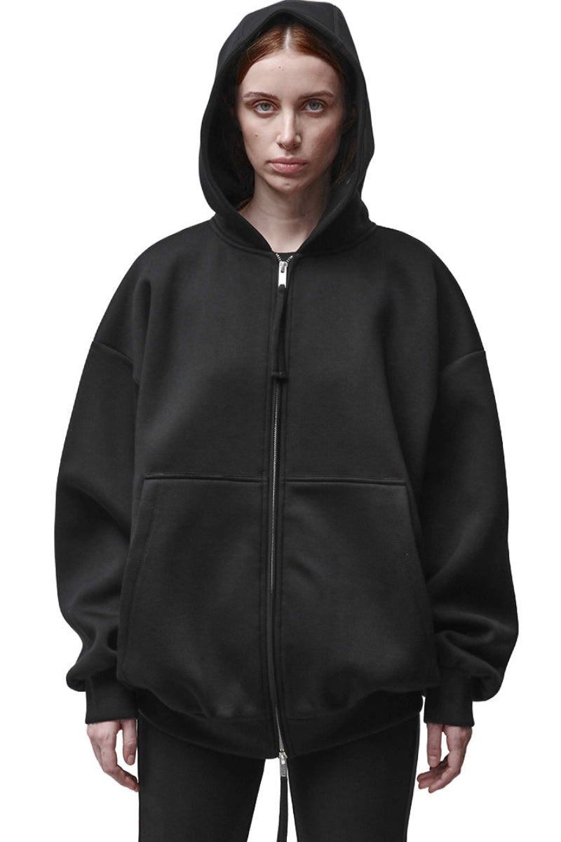 BLACK NEOPRENE ZIP-UP HODDIE
