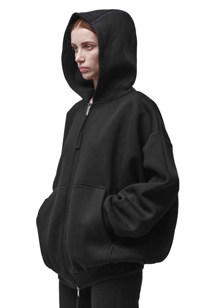 BLACK NEOPRENE ZIP-UP HODDIE