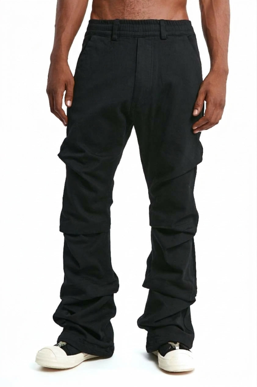 BLACK BOOTS CUT TUCK PANTS