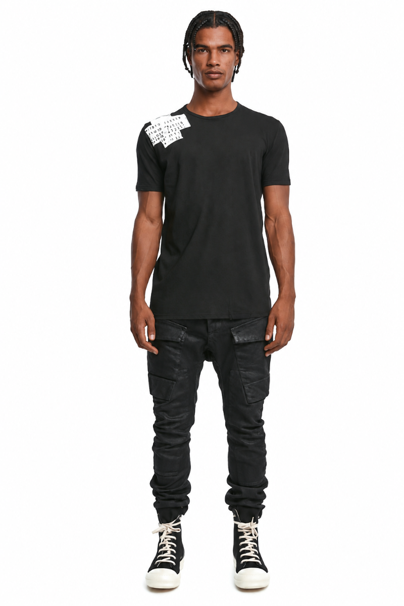 BLACK COTTON PRINT TEE