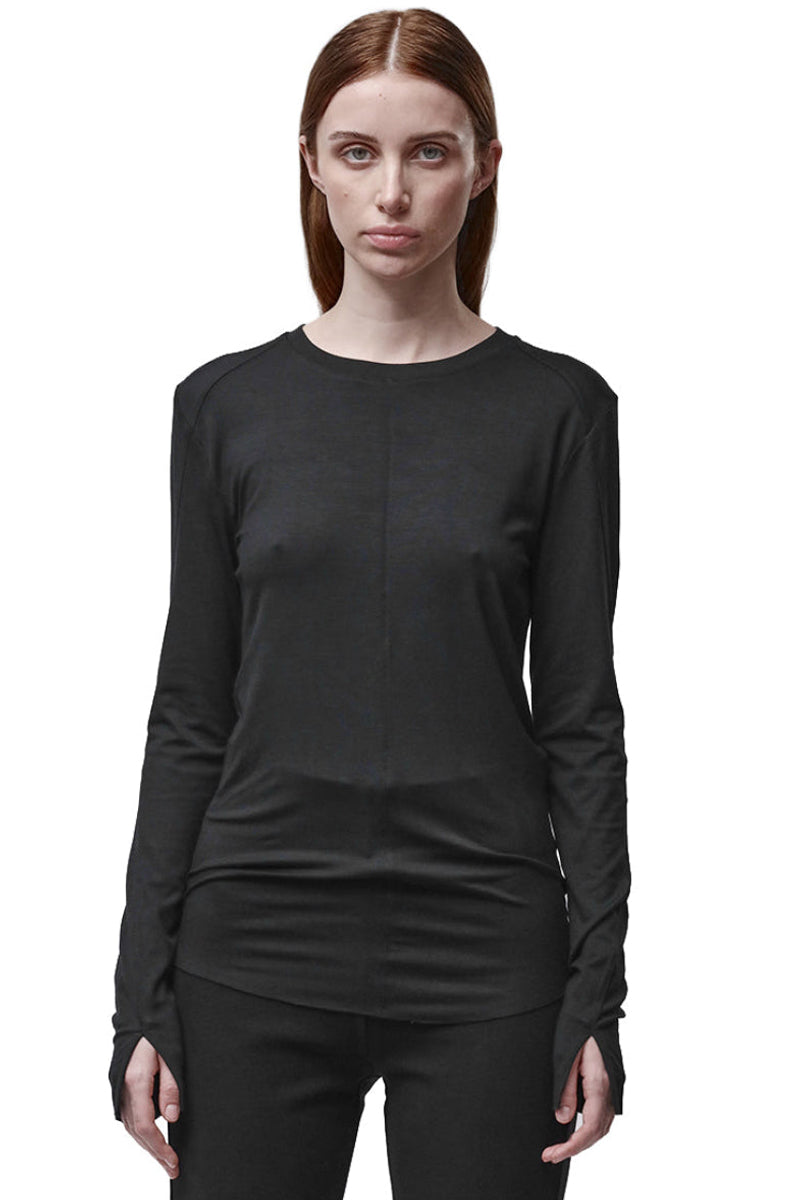 BLACK RAW CUT VISCOSE LONGSLEEVE