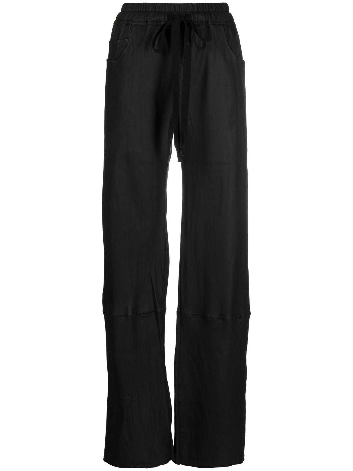 BLACK LAMB LEATHER WIDE PANTS