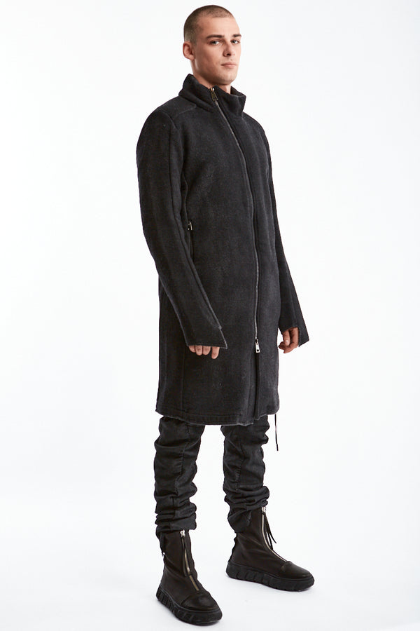 MD75 | Shop Online | AW24 | Black Sprayed Wool Coat - Aleluya Concept Store